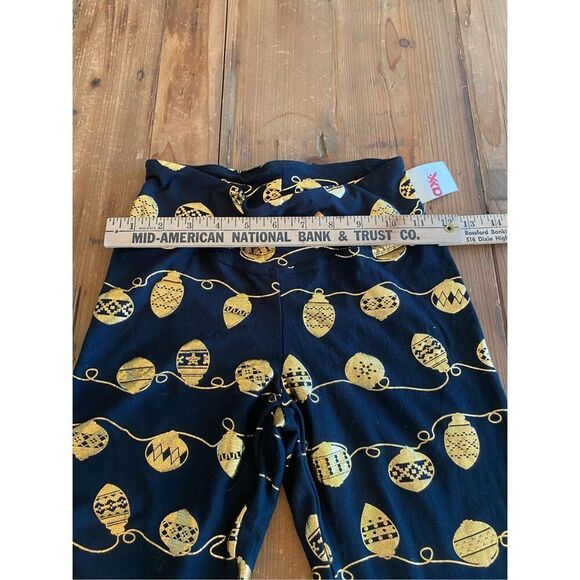 Derek Heart Holiday Leggings Black Shiny Gold Ornament Patterned Christmas Pant - Picture 7 of 11
